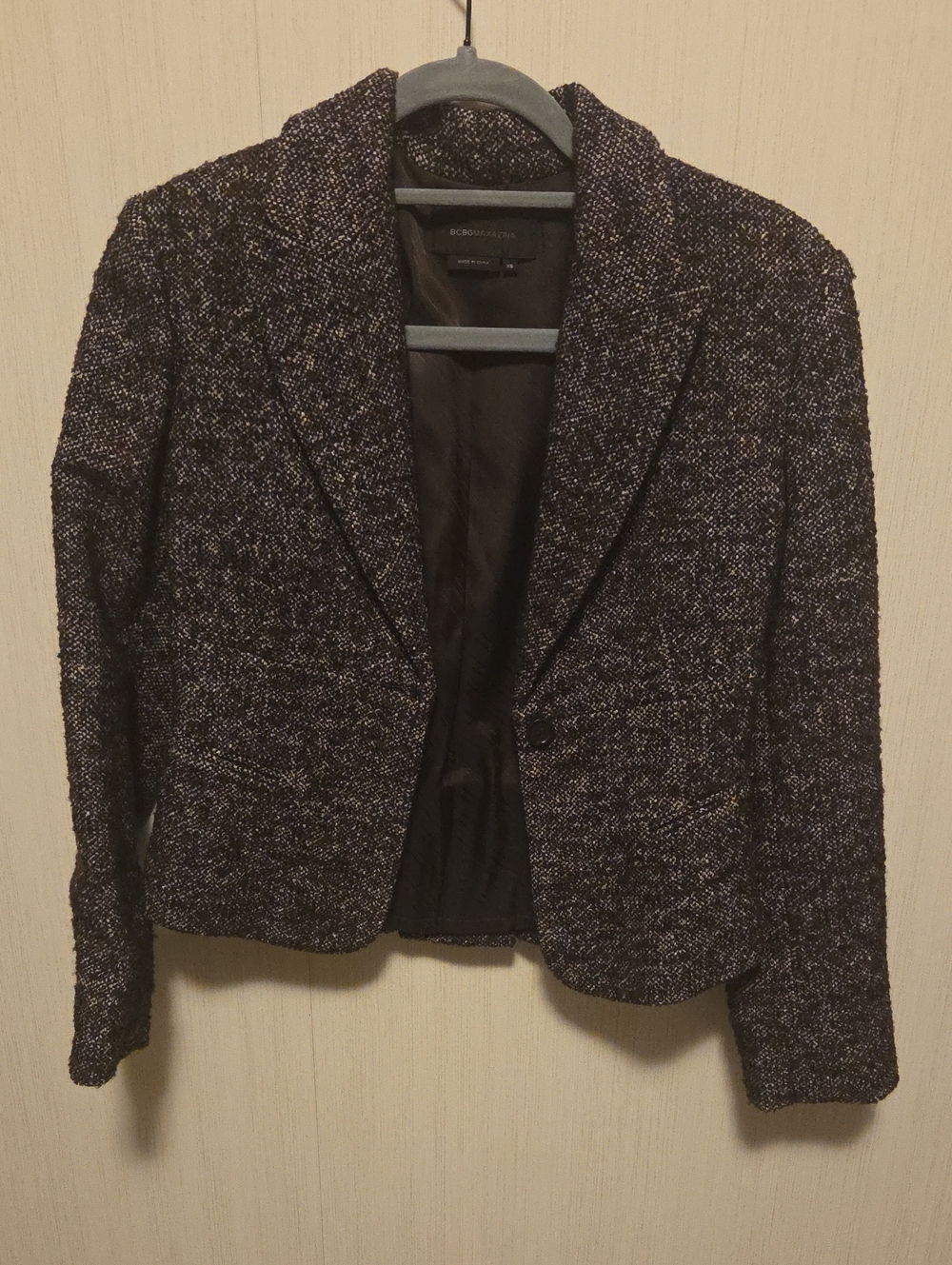 BCBGMAXAZRIA Womens Tweed Blazer Jacket - Brown Size XS